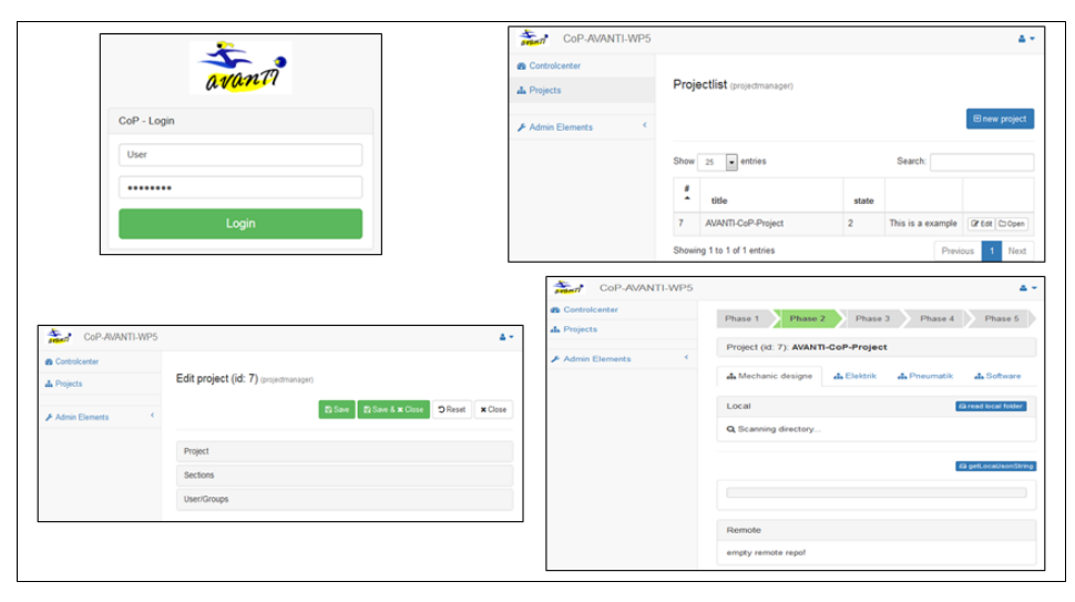 Figure 11: The web-based graphical user interface of the Communication Platform